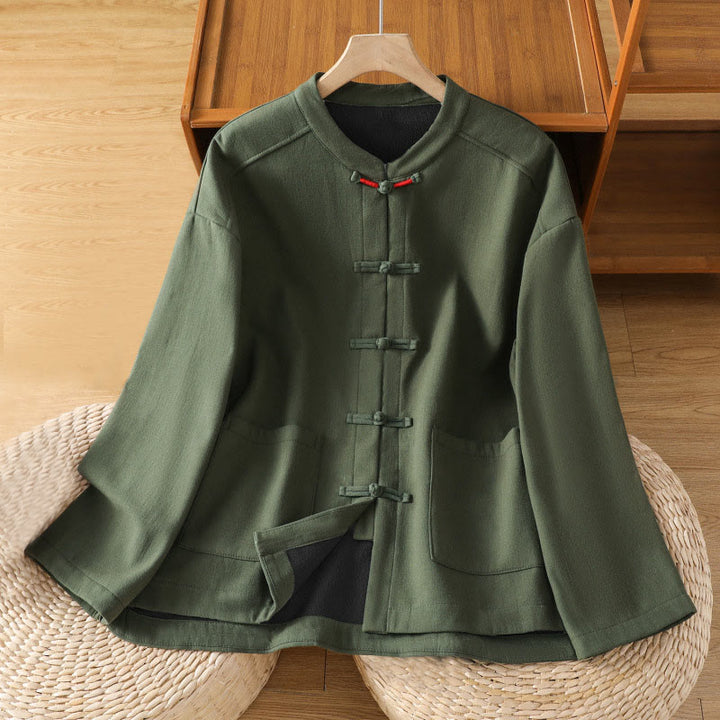 Chaqueta térmica de invierno Buddha Stones para mujer, de manga larga, con botones de rana y forro polar de algodón, con bolsillos - Verde mar oscuro - US8-10，UK/AU12-14，EU40-42 (2XL) - image 13
