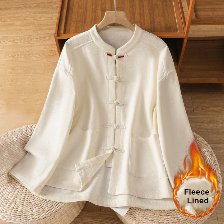 Chaqueta térmica de invierno Buddha Stones para mujer, de manga larga, con botones de rana y forro polar de algodón, con bolsillos - image 3