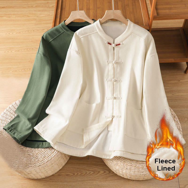 Chaqueta térmica de invierno Buddha Stones para mujer, de manga larga, con botones de rana y forro polar de algodón, con bolsillos - image 22