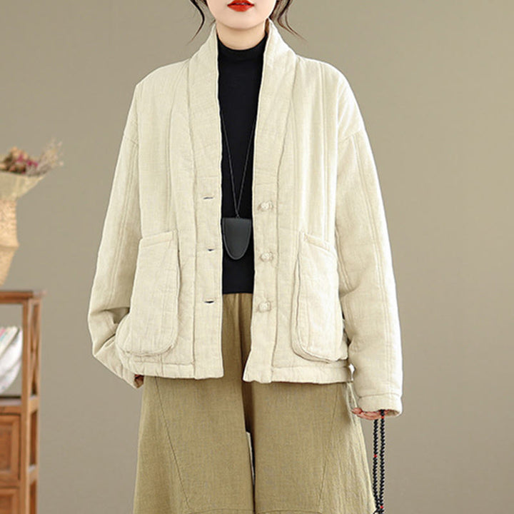 Chaqueta térmica de algodón de manga larga para mujer con bolsillos de Buddha Stones Winter Solid - image 5