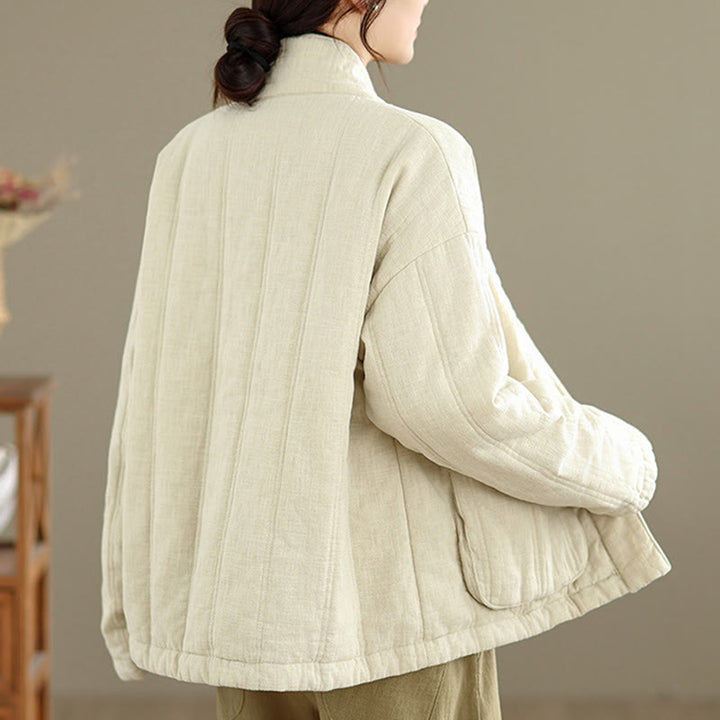 Chaqueta térmica de algodón de manga larga para mujer con bolsillos de Buddha Stones Winter Solid - image 3