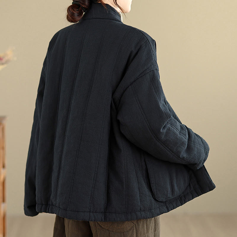 Chaqueta térmica de algodón de manga larga para mujer con bolsillos de Buddha Stones Winter Solid - image 19