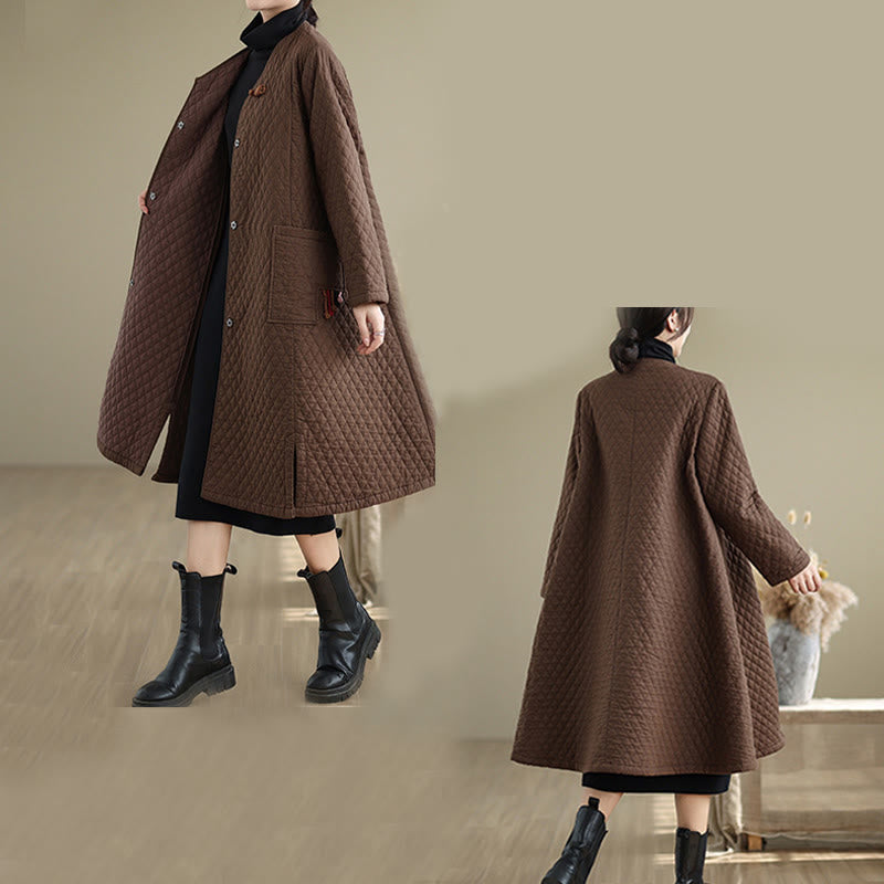 Abrigo de algodón para mujer de longitud media con estampado de diamantes y Buddha Stones y bolsillos - image 13