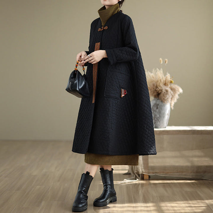 Abrigo de algodón para mujer de longitud media con estampado de diamantes y Buddha Stones y bolsillos - image 5