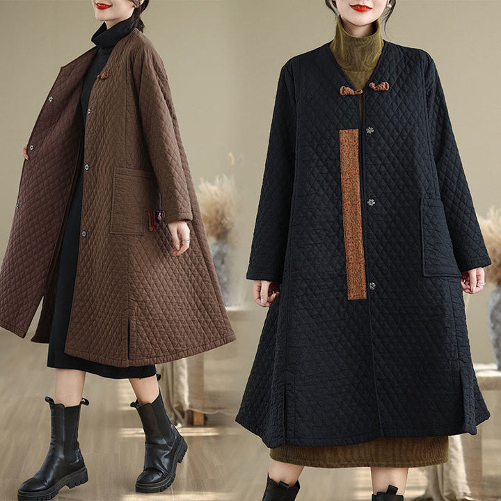 Abrigo de algodón para mujer de longitud media con estampado de diamantes y Buddha Stones y bolsillos - image 8