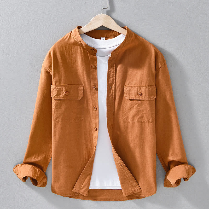 Chaqueta gruesa de algodón de manga larga para hombre, color liso, con cuello redondo y bolsillos , de Buddha Stones - Naranja oscuro - US/UK/AU42, EU52 (3XL) - image 11
