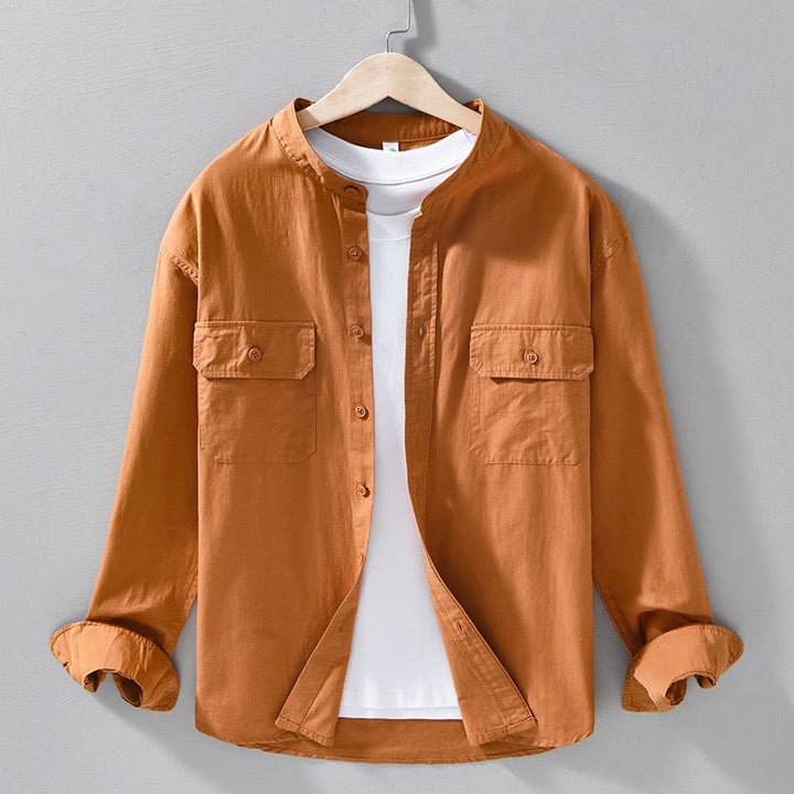 Chaqueta gruesa de algodón de manga larga para hombre, color liso, con cuello redondo y bolsillos , de Buddha Stones - Naranja oscuro - US/UK/AU42, EU52 (3XL) - image 11
