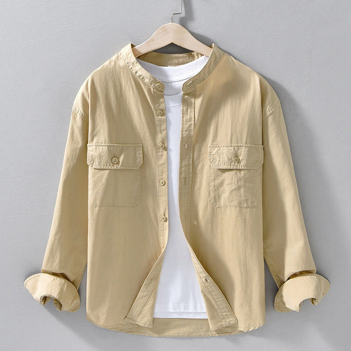 Chaqueta gruesa de algodón de manga larga para hombre, color liso, con cuello redondo y bolsillos , de Buddha Stones - Trigo - US/UK/AU42, EU52 (3XL) - image 0