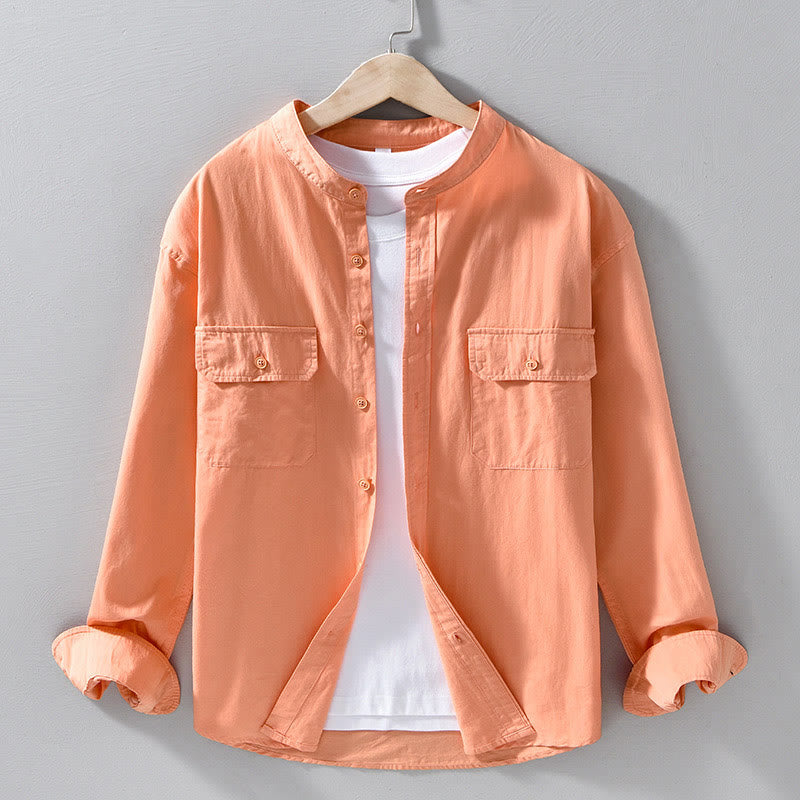 Chaqueta gruesa de algodón de manga larga para hombre, color liso, con cuello redondo y bolsillos , de Buddha Stones - Coral - US/UK/AU42, EU52 (3XL) - image 15