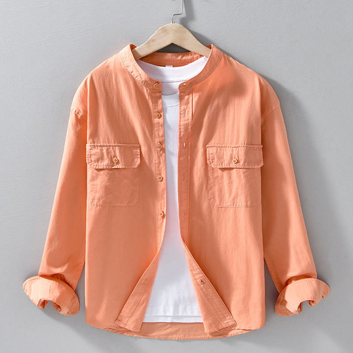 Chaqueta gruesa de algodón de manga larga para hombre, color liso, con cuello redondo y bolsillos , de Buddha Stones - Coral - US/UK/AU42, EU52 (3XL) - image 15