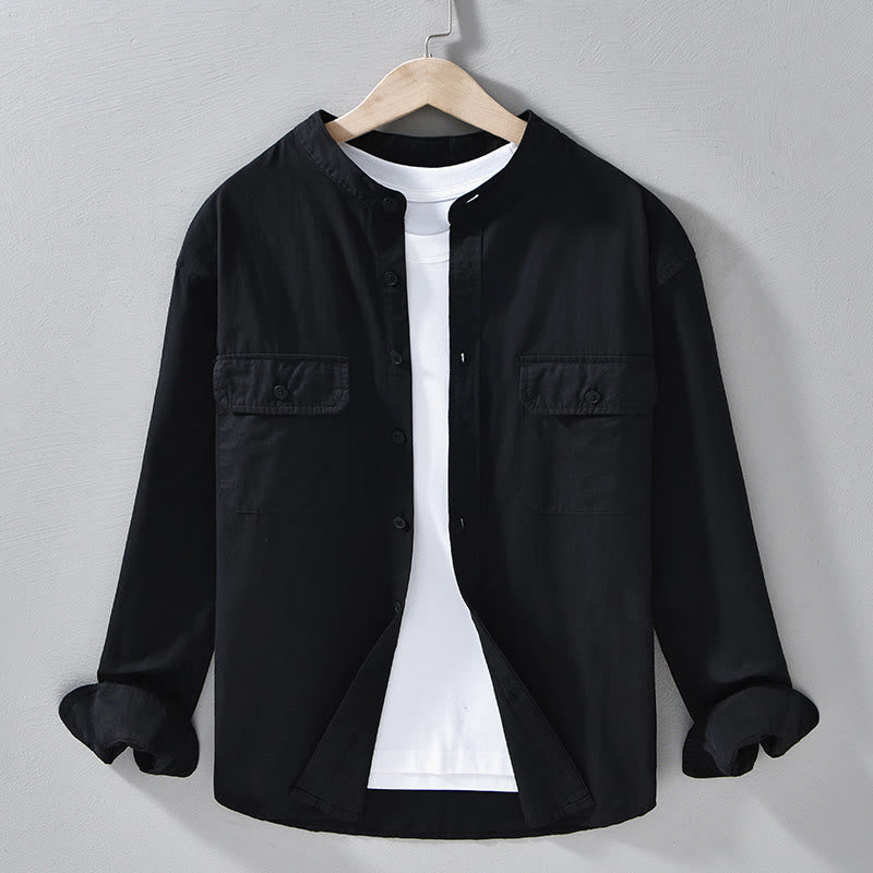 Chaqueta gruesa de algodón de manga larga para hombre, color liso, con cuello redondo y bolsillos , de Buddha Stones - Negro - US/UK/AU42, EU52 (3XL) - image 20