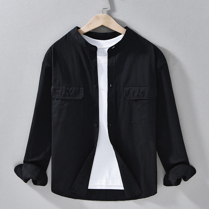 Chaqueta gruesa de algodón de manga larga para hombre, color liso, con cuello redondo y bolsillos , de Buddha Stones - Negro - US/UK/AU42, EU52 (3XL) - image 20