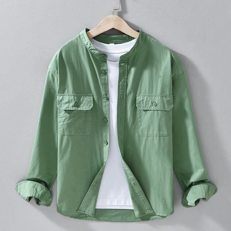 Chaqueta gruesa de algodón de manga larga para hombre, color liso, con cuello redondo y bolsillos , de Buddha Stones - Verde mar medio - US/UK/AU42, EU52 (3XL) - image 4