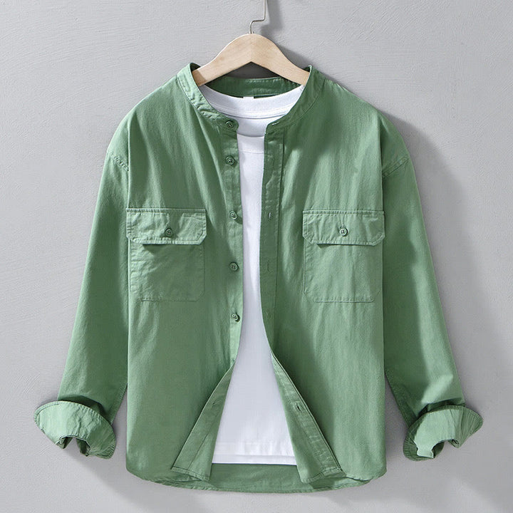 Chaqueta gruesa de algodón de manga larga para hombre, color liso, con cuello redondo y bolsillos , de Buddha Stones - Verde mar medio - US/UK/AU42, EU52 (3XL) - image 4