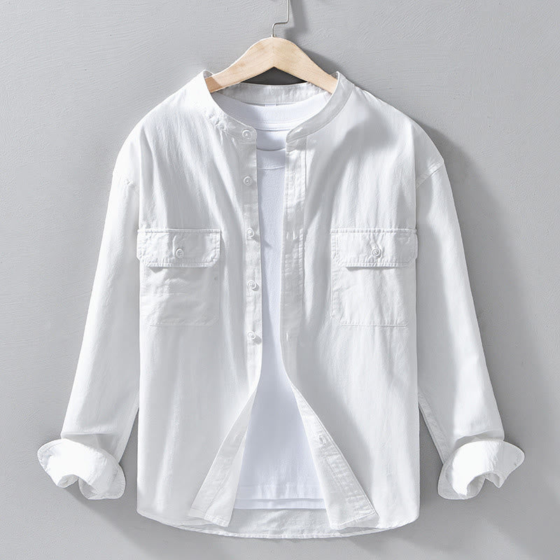 Chaqueta gruesa de algodón de manga larga para hombre, color liso, con cuello redondo y bolsillos , de Buddha Stones - Blanco - US/UK/AU42, EU52 (3XL) - image 19