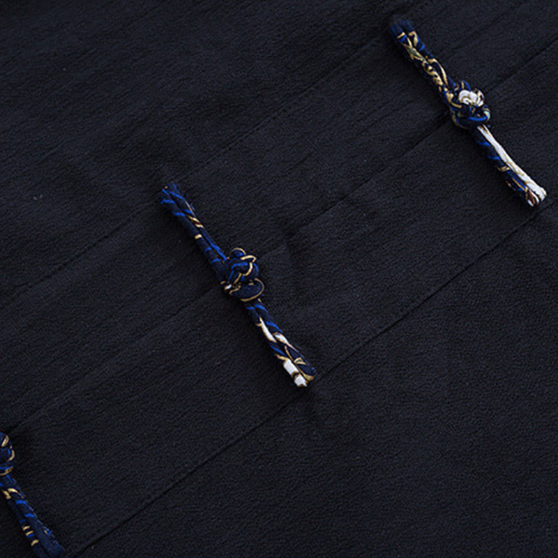 Chaqueta de manga larga de lino y algodón con botones de rana para hombre con diseño de grullas de primavera y Buddha Stones - image 4