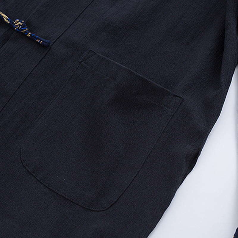 Chaqueta de manga larga de lino y algodón con botones de rana para hombre con diseño de grullas de primavera y Buddha Stones - image 5