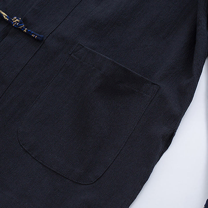 Chaqueta de manga larga de lino y algodón con botones de rana para hombre con diseño de grullas de primavera y Buddha Stones - image 5