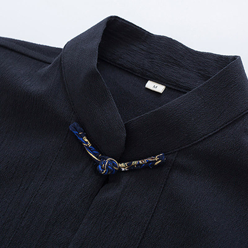 Chaqueta de manga larga de lino y algodón con botones de rana para hombre con diseño de grullas de primavera y Buddha Stones - image 3