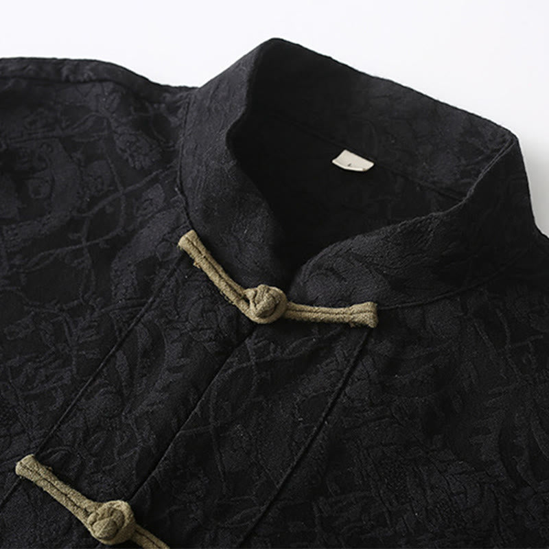 Chaqueta de algodón de manga larga con botones de rana y bolsillos para hombre de Buddha Stones Spring Jacquard - image 5