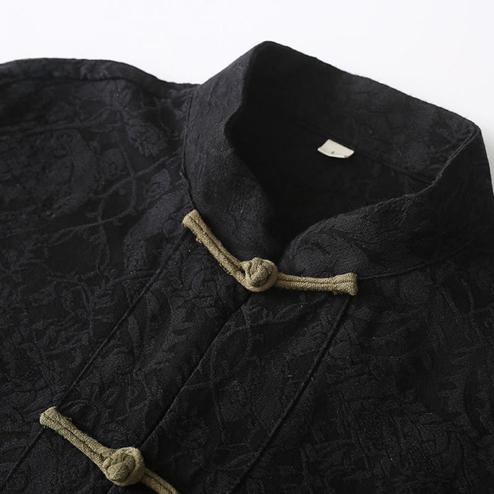 Chaqueta de algodón de manga larga con botones de rana y bolsillos para hombre de Buddha Stones Spring Jacquard - image 4