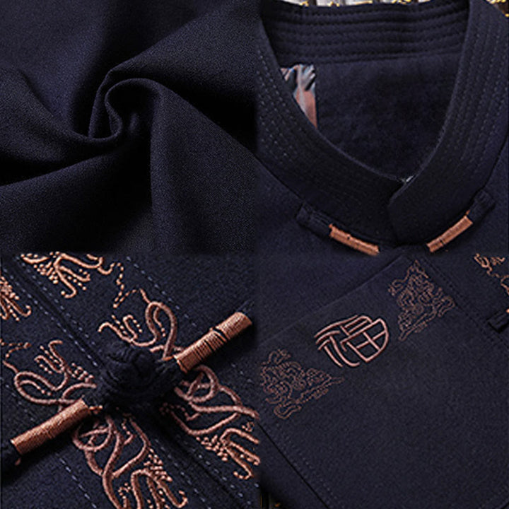 Chaqueta, camisa y pantalón de manga larga para hombre con bordado del personaje Fu de Buddha Stones y botones de rana. - image 4