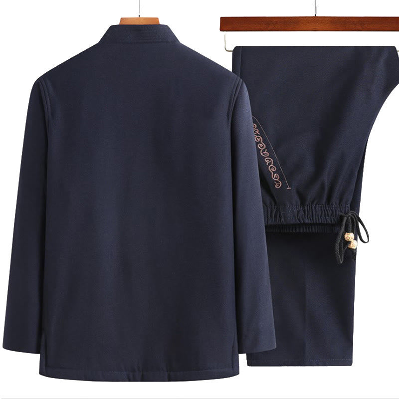 Chaqueta, camisa y pantalón de manga larga para hombre con bordado del personaje Fu de Buddha Stones y botones de rana. - image 6