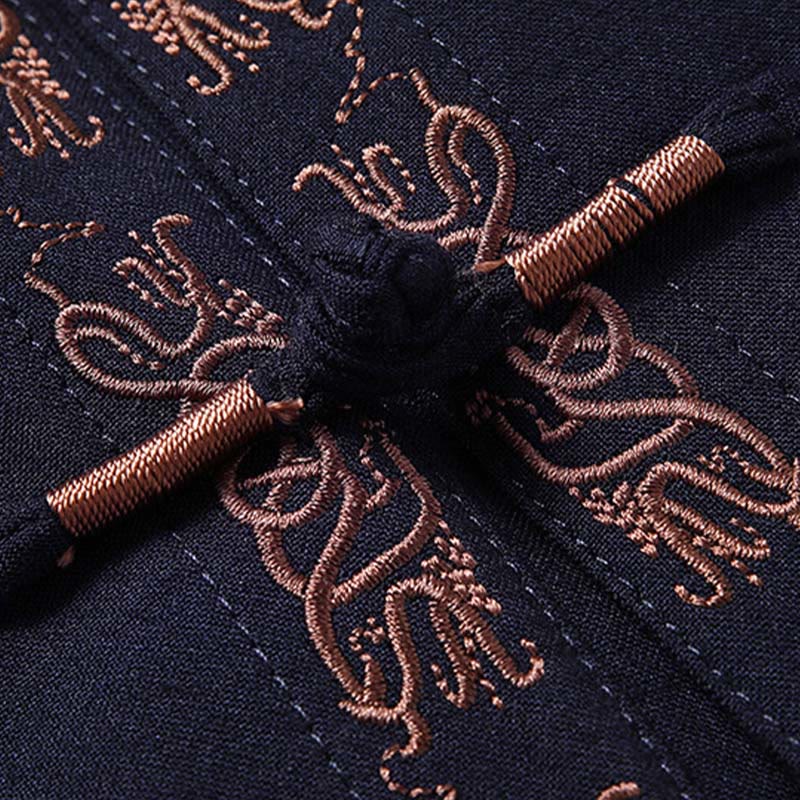 Traje Tang con bordado de personajes Fu de Buddha Stones y botones de rana para hombre, chaqueta de manga larga, camisa y pantalones - image 2