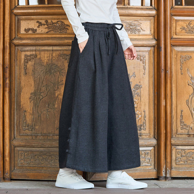 Pantalones térmicos de pana para hombre, de pierna ancha, con bolsillos, diseño de botones de rana china y Buddha Stones para invierno. - image 3