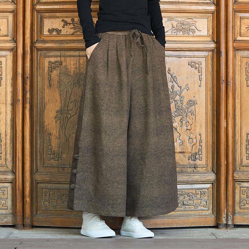 Pantalones térmicos de pana para hombre, de pierna ancha, con bolsillos, diseño de botones de rana china y Buddha Stones para invierno. - Marrón silla de montar - US/UK/AU46, EU56 (5XL) - image 10