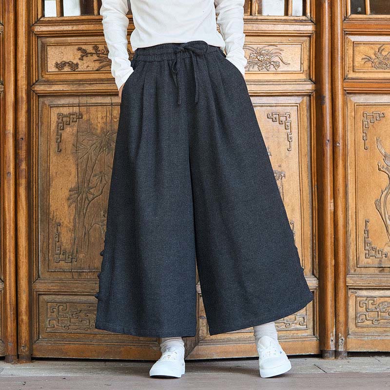 Pantalones térmicos de pana para hombre, de pierna ancha, con bolsillos, diseño de botones de rana china y Buddha Stones para invierno. - Negro - US/UK/AU46, EU56 (5XL) - image 1