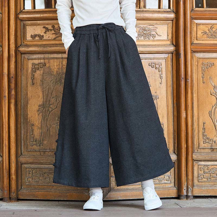 Pantalones térmicos de pana para hombre, de pierna ancha, con bolsillos, diseño de botones de rana china y Buddha Stones para invierno. - Negro - US/UK/AU46, EU56 (5XL) - image 1