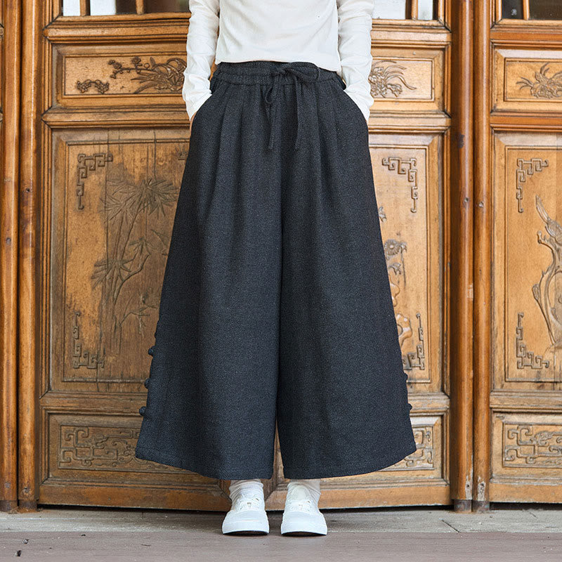 Pantalones térmicos de pana para hombre, de pierna ancha, con bolsillos, diseño de botones de rana china y Buddha Stones para invierno. - image 2