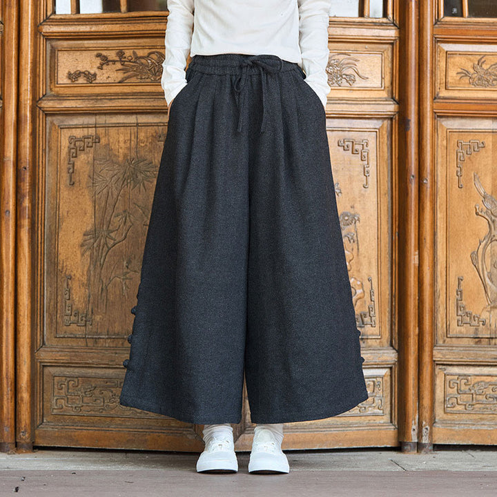 Pantalones térmicos de pana para hombre, de pierna ancha, con bolsillos, diseño de botones de rana china y Buddha Stones para invierno. - image 2