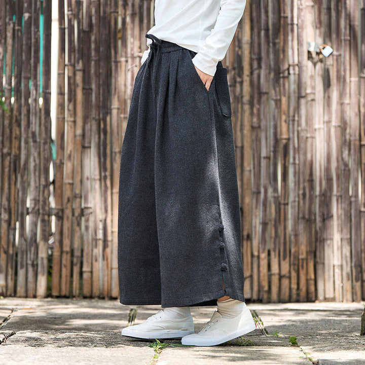 Pantalones térmicos de pana para hombre, de pierna ancha, con bolsillos, diseño de botones de rana china y Buddha Stones para invierno. - image 5