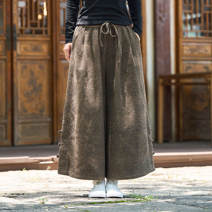 Pantalones térmicos de pana para hombre, de pierna ancha, con bolsillos, diseño de botones de rana china y Buddha Stones para invierno. - image 13