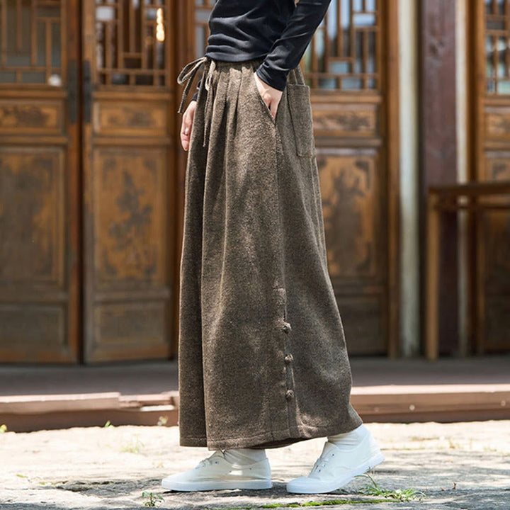 Pantalones térmicos de pana para hombre, de pierna ancha, con bolsillos, diseño de botones de rana china y Buddha Stones para invierno. - image 12