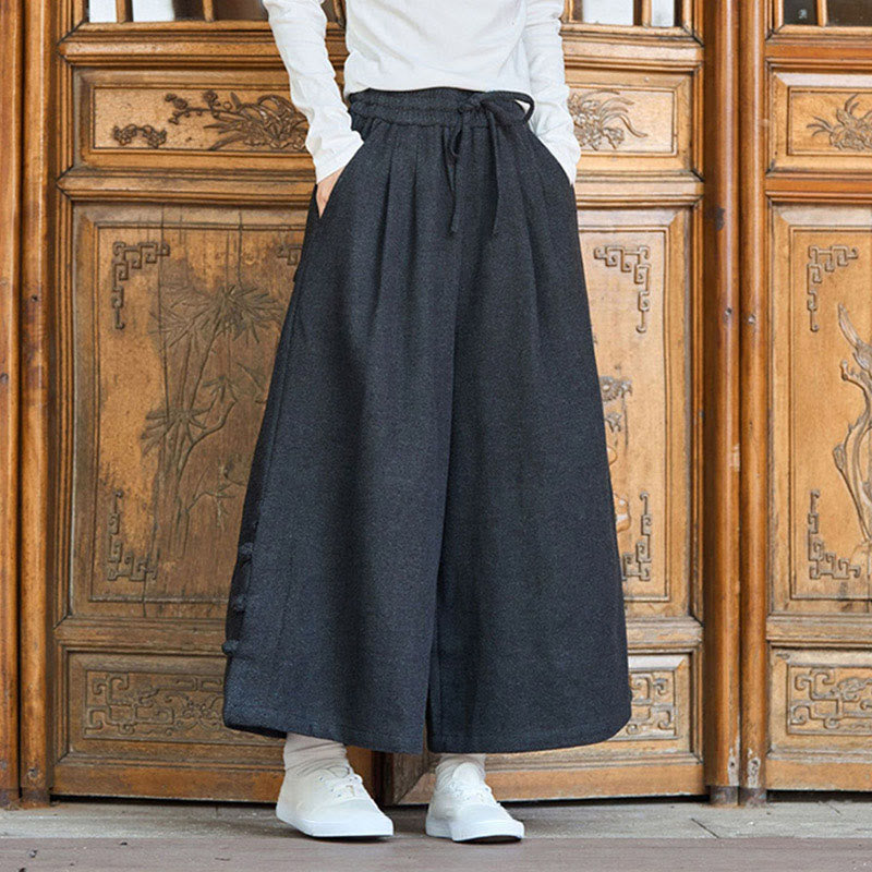 Pantalones térmicos de pana para hombre, de pierna ancha, con bolsillos, diseño de botones de rana china y Buddha Stones para invierno. - image 0