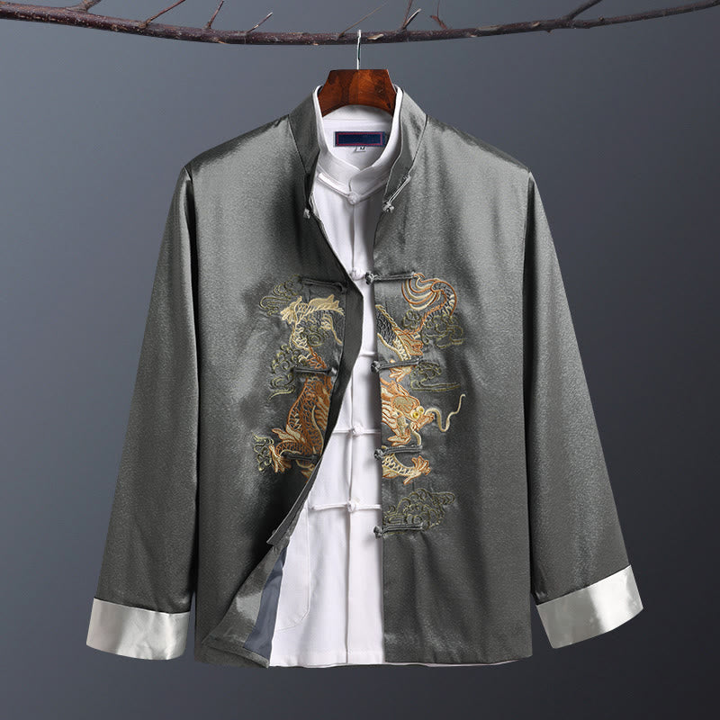Chaqueta de manga larga para hombre con bordado de dragón y botones de rana de Buddha Stones para primavera y otoño - Un dragón gris - US/UK/AU42, EU52 (3XL) - image 0