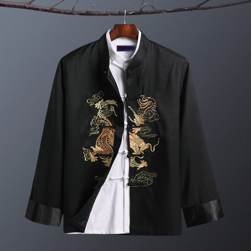 Chaqueta de manga larga para hombre con bordado de dragón y botones de rana de Buddha Stones para primavera y otoño - Un dragón negro - US/UK/AU42, EU52 (3XL) - image 8
