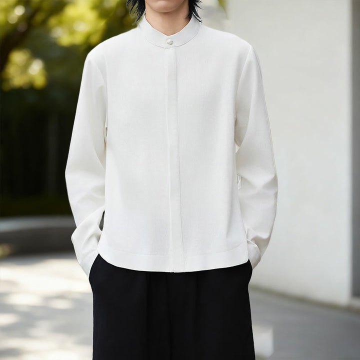 Camisa de lino y algodón de manga larga para hombre, estilo kimono de pana, color blanco liso, con estampado de Buddha Stones de otoño - image 4