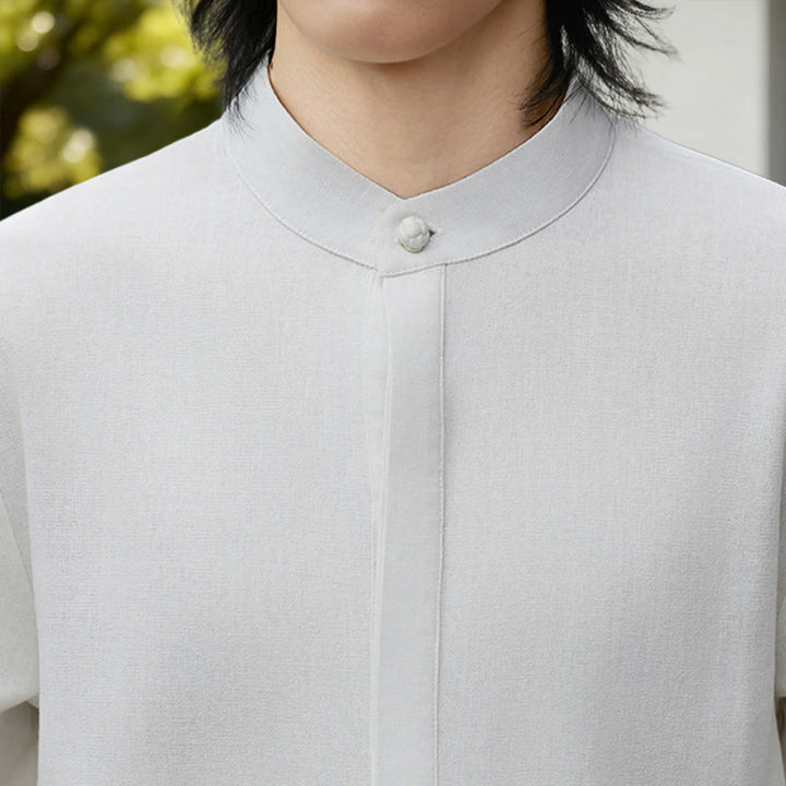 Camisa de manga larga de algodón y lino para hombre, color blanco liso, con estampado de Buddha Stones. - image 8