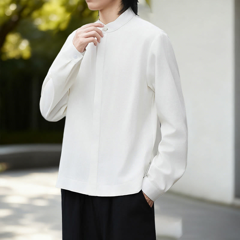 Camisa de lino y algodón de manga larga para hombre, estilo kimono de pana, color blanco liso, con estampado de Buddha Stones de otoño - image 5