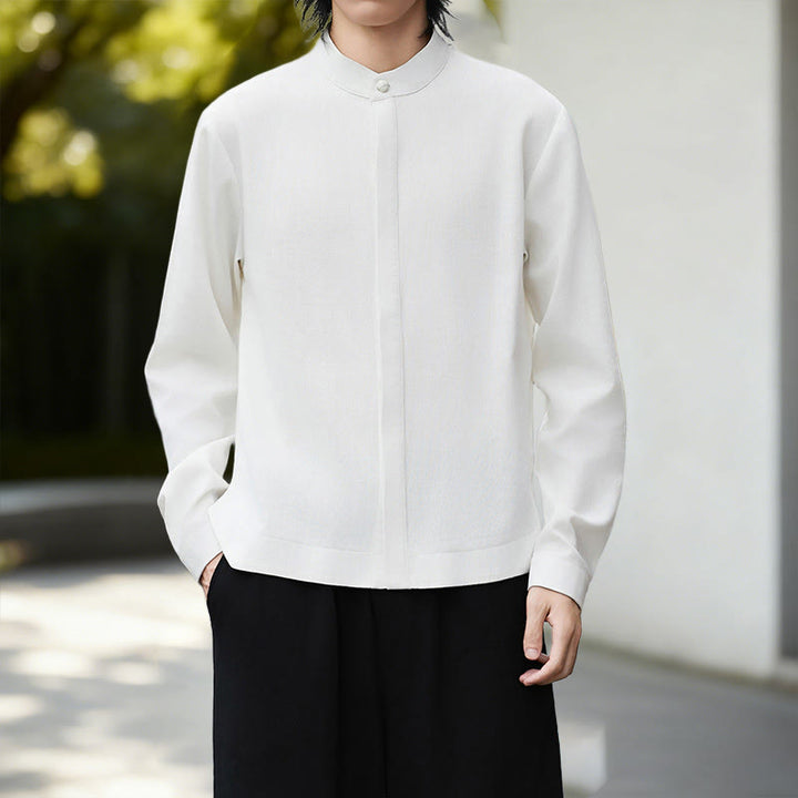 Camisa de lino y algodón de manga larga para hombre, estilo kimono de pana, color blanco liso, con estampado de Buddha Stones de otoño - image 1