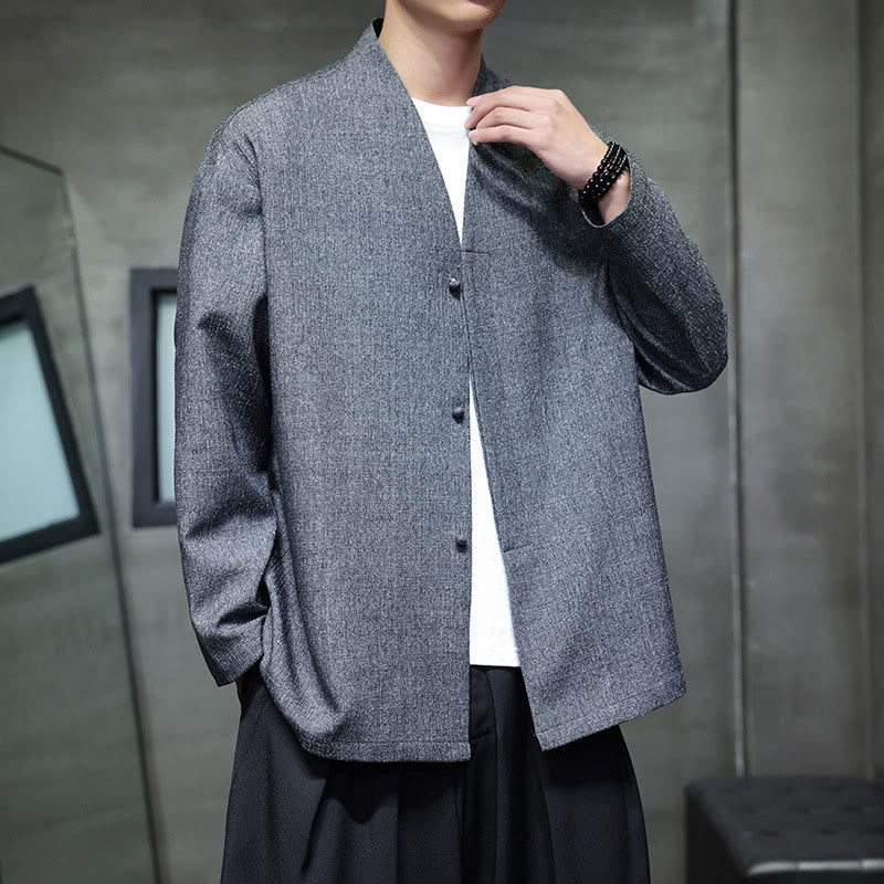 Chaqueta de manga larga para hombre de color liso con Buddha Stones para primavera y otoño - image 4