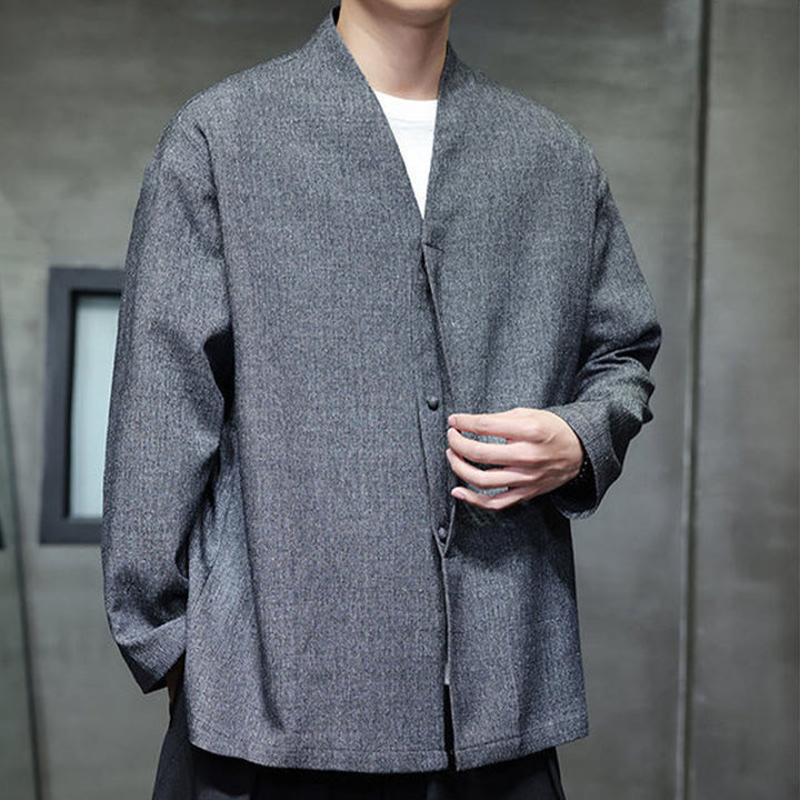 Chaqueta de manga larga para hombre de color liso con Buddha Stones para primavera y otoño - image 5