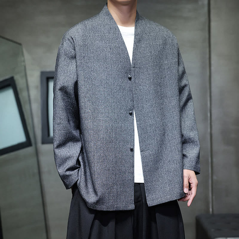 Chaqueta de manga larga para hombre de color liso con Buddha Stones para primavera y otoño - image 1