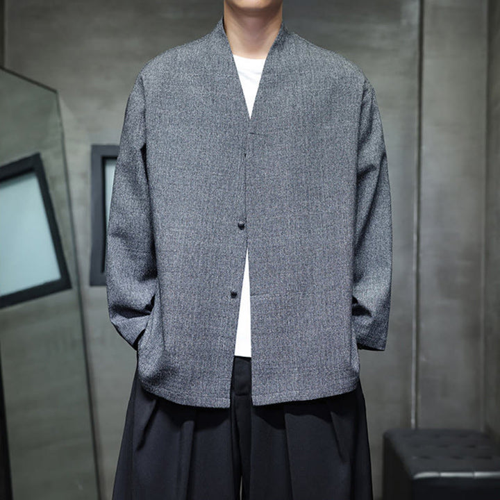 Chaqueta de manga larga para hombre de color liso con Buddha Stones para primavera y otoño - image 2