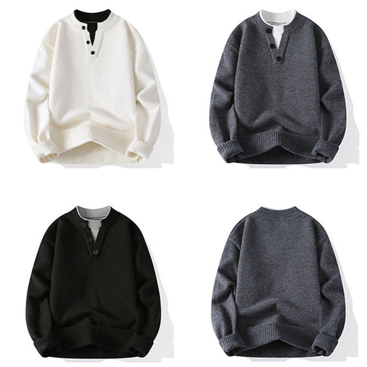 Suéter de punto de manga larga para hombre, cálido, con botones de invierno y cuello redondo , con Buddha Stones - image 11