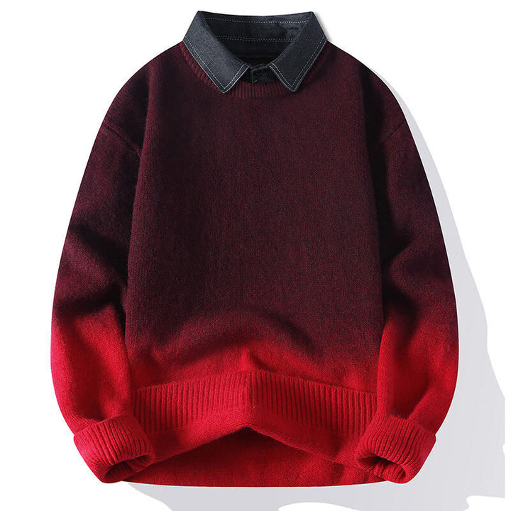 Suéter de punto de manga larga para hombre, cálido, con diseño de color degradado y cuello alto de invierno con Buddha Stones - Rojo - US/UK/AU44, EU54 (4XL) - image 2